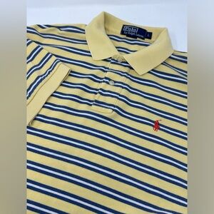Polo Ralph Lauren Men's Sz L Yellow Striped Polo Short Sleeve Pony Shirt W7